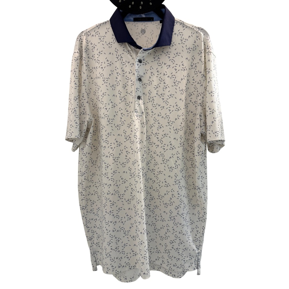 Greyson Polo Shirt Men Large White Short Sleeve Insect Swarm Print Golf Top Wolf